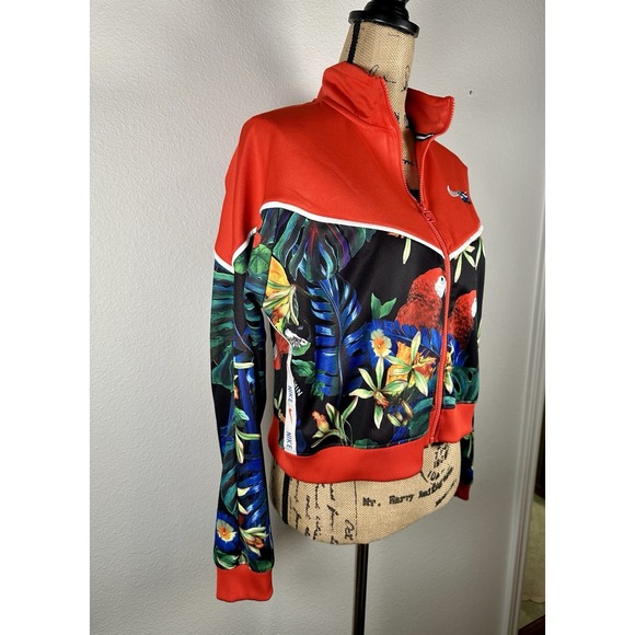 Nike Sportswear Jacket Womens Large Red Tropical Full Zip Lightweight Cropped - Picture 3 of 11